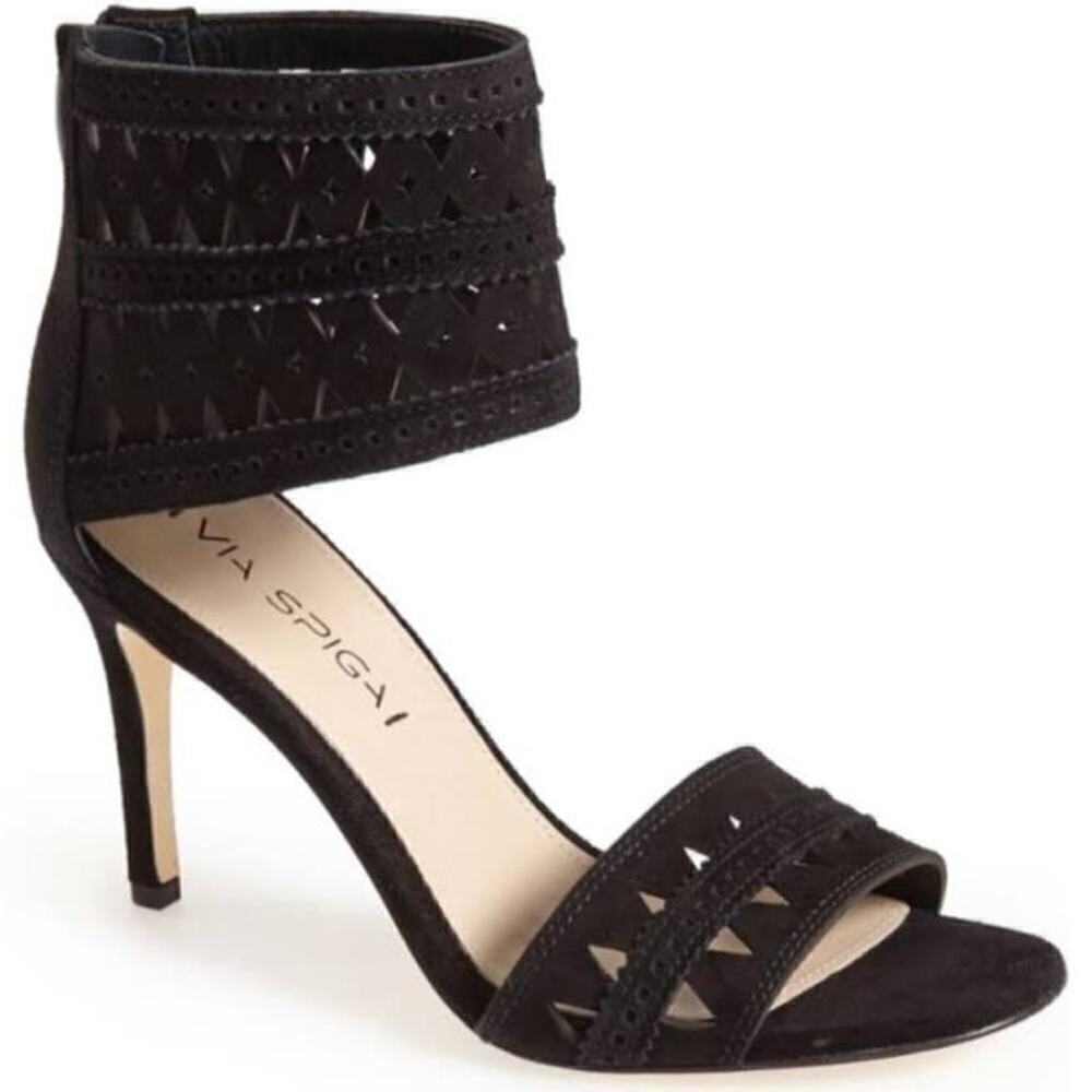Via Spiga Vanka Black Ankle Cuff‎ Sandals Heels Size 5.5M